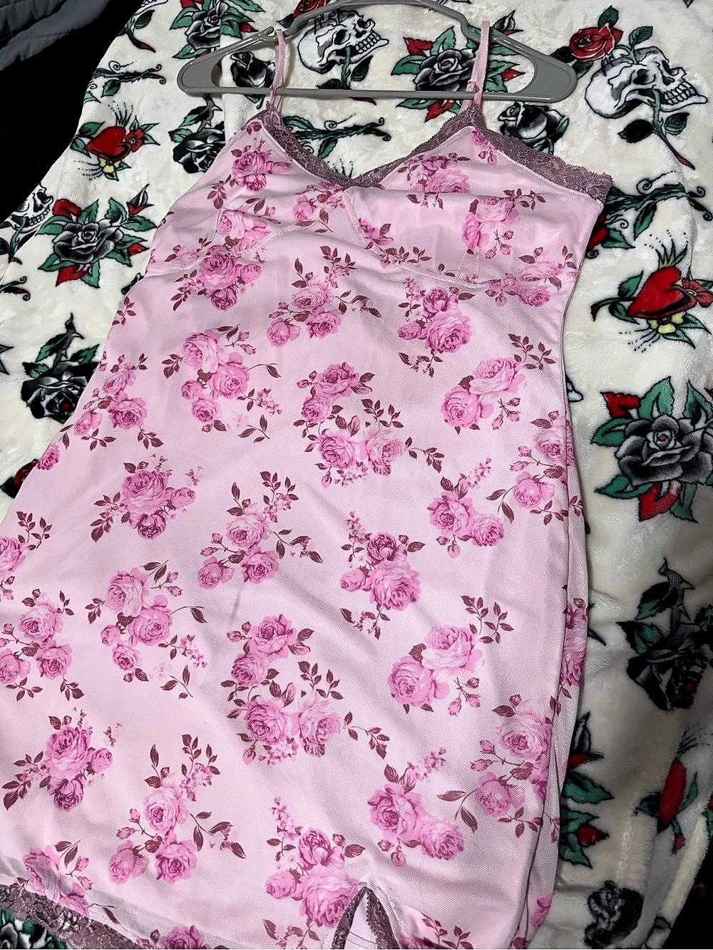Wild Fable Floral Lace-Trim Slip Mini Dress Pink Large